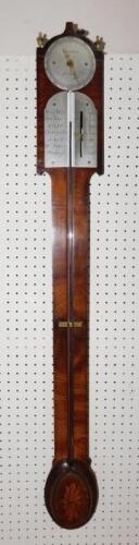 A 19thC walnut and mahogany stick barometer