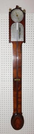 A 19thC walnut and mahogany stick barometer