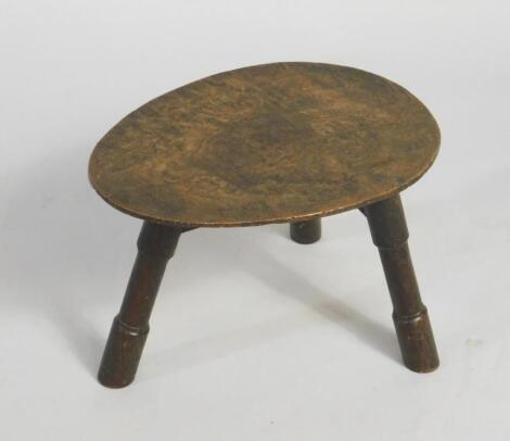 A 19thC rustic oak and fruitwood stool