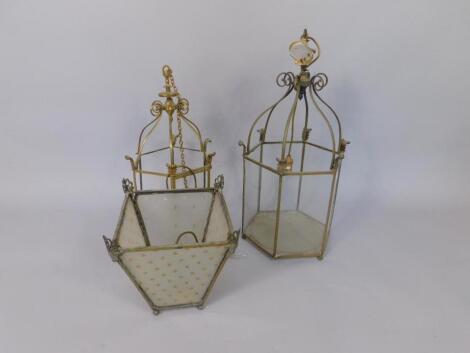 A set of three 20thC brass hall lanterns