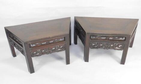 A pair of Chinese hardwood low tables