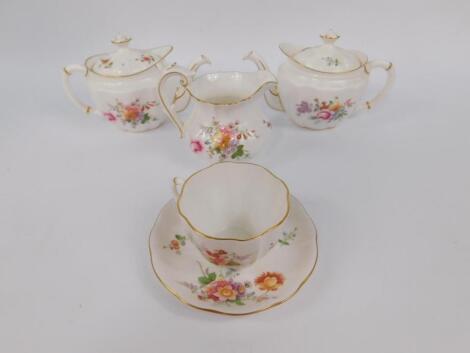 A Royal Cream Derby porcelain coffee and tea service decorated in the Derby Posies pattern