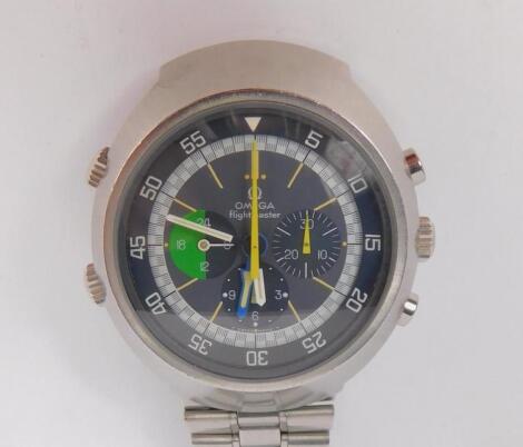 A gentleman's 1970s Omega Flightmaster chronograph stainless steel wristwatch