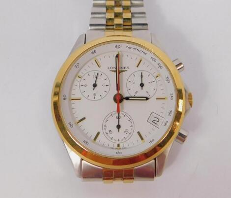 A gentleman's Longines chronograph bi-colour stainless steel wristwatch