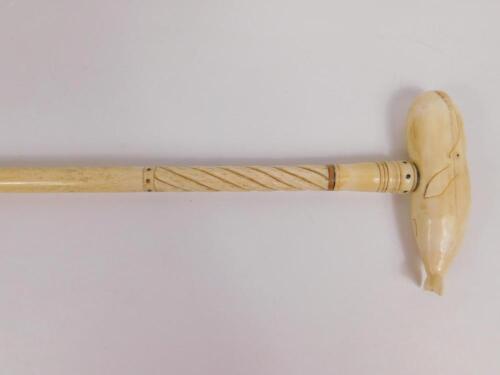 An early 19thC marine ivory and whalebone walking stick