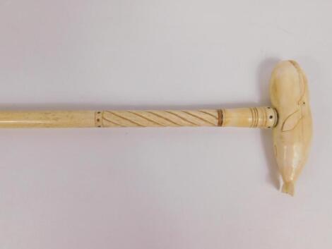 An early 19thC marine ivory and whalebone walking stick