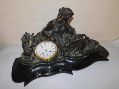 A French late 19thC bronze and marble cased mantel clock by Miroy Freres a Paris