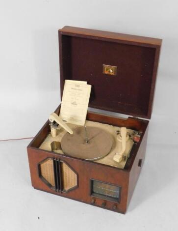 An HMV wooden cased model 1604 Table Auto Radiogram