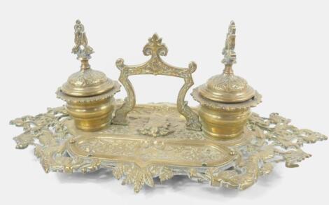 A French late 19thC brass desk stand