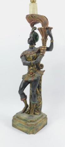 A gilt and painted plaster blackamoor table lamp modelled standing