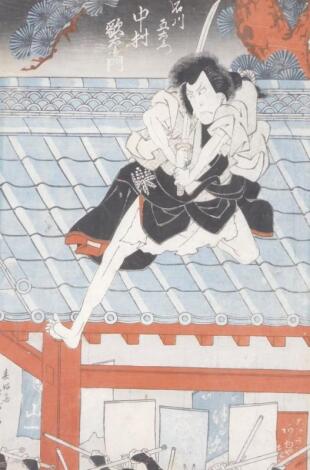 19thC Japanese School. Figure of a Samurai on roof top