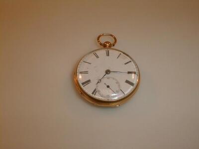 An open faced 18 ct gold cased pocket watch