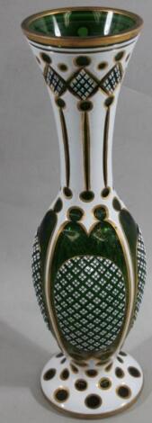 A 19thC Continental Bohemian green white and clear glass vase