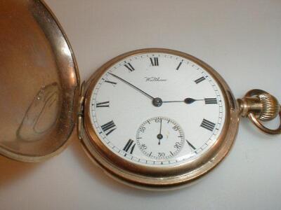 A Waltham gold plated hunter cased pocket watch