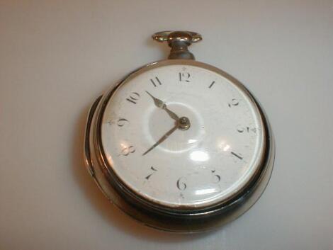 A silver pair cased open face pocket watch