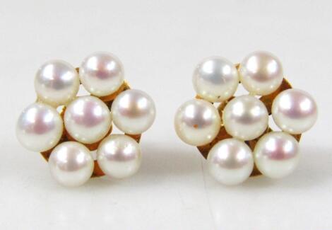 A pair of floral cultured pearl earrings