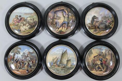 Various Prattware pot lids