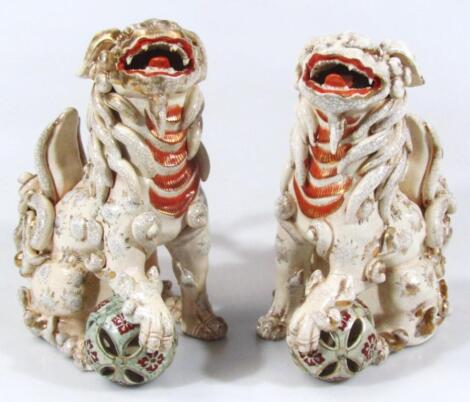 A pair of satsuma pottery temple lions