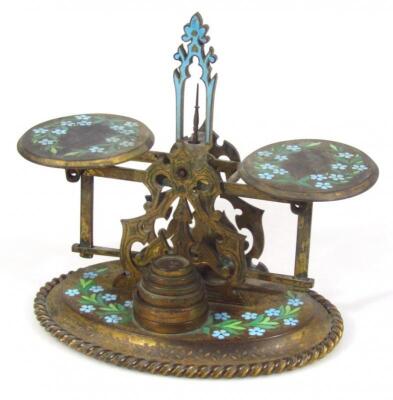 An early 20thC metal and cloisonné finish table scale