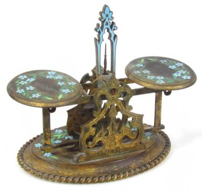 An early 20thC metal and cloisonné finish table scale - 3