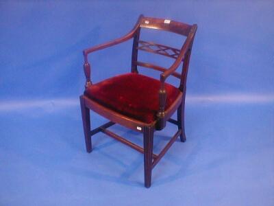 A George III mahogany carver chair with reeded frame and drop-in seat