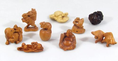 Various resin and other carved and moulded netsuke fish