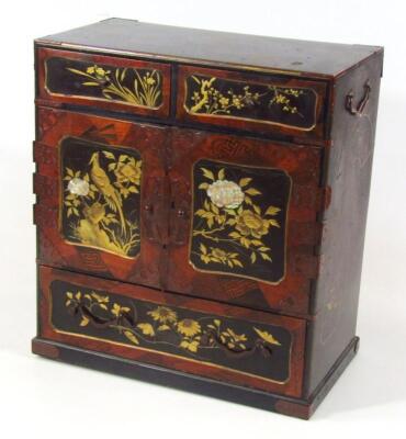 A Japanese Meiji period japanned and lacquered jewellery cabinet