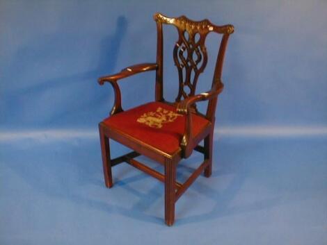 A Chinese Chippendale design mahogany carver chair with pierced vase splat