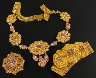 A suite of early 19thC pink topaz jewellery