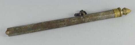 A Tibetan damascened iron and gilt metal pen case