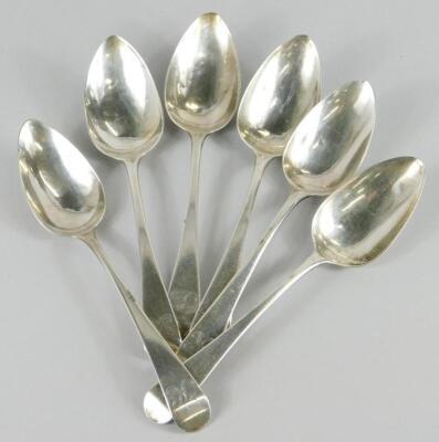 Six George III silver Old English pattern dessert spoons