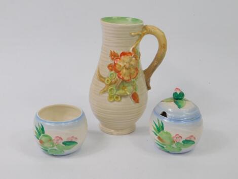 Three pieces of Clarice Cliff Newport pottery