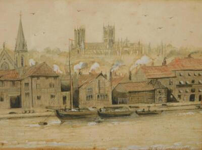 A Ashbourne (19thC / 20thC). Lincoln Cathedral from Brayford Pool