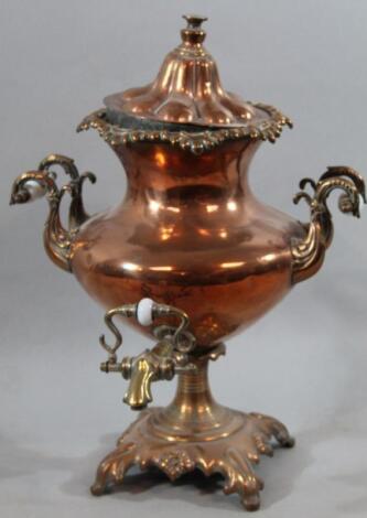 A late 19thC copper and brass samovar