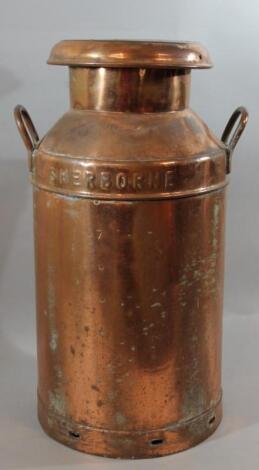 An early 20thC Sherborne copper milk churn