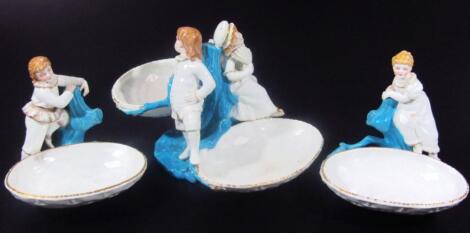 A late 19thC Royal Worcester porcelain table condiment set