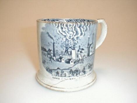 A rose pottery mug, commemorating the mining disaster at the Oaks Colliery,