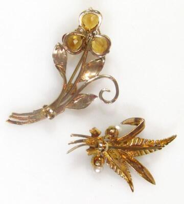 A citrine and pearl brooch - 2