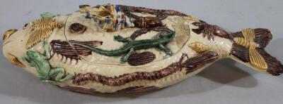 An early 19thC Continental pottery Palissy style fish shaped tureen and cover