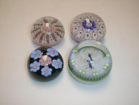 Paperweights, a floral millefiori cane weight with "J " central cane, one