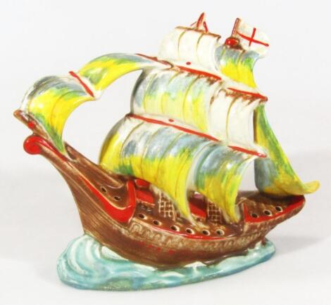 A Dietmar Umbach Art Deco pottery model of a ship