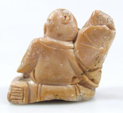 An early 20thC Chinese Qing period soapstone figure of a Hotei - 3