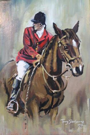 ‡Terry Shelbourne (b 1930). Red jacketed huntsman on bay horse