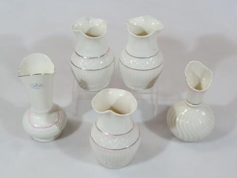 Various modern Belleek and similar china vases