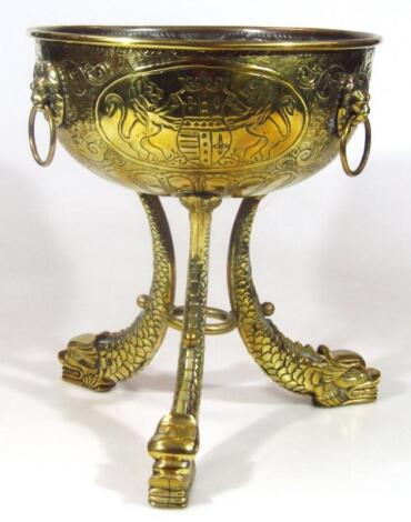 A late 19thC brass centrepiece jardiniere