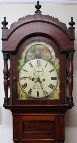 A Victorian mahogany moon rolling eight day long cased clock