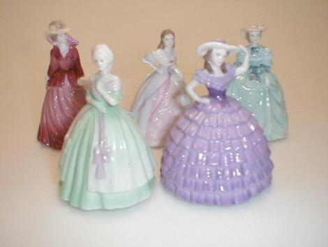 Five Coalport minuet figures titled "Leona