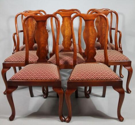 A set of (six plus two) Queen Anne style dining chairs