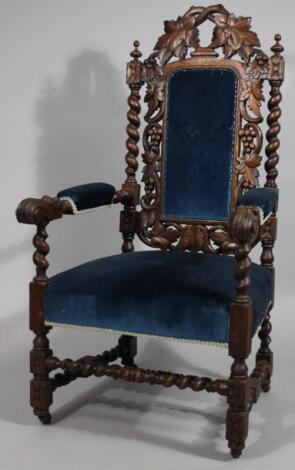 A late 19thC oak Carolean style chair