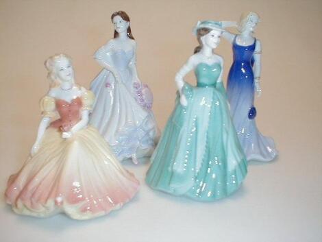 Four Coalport debutant figures titled "Paula